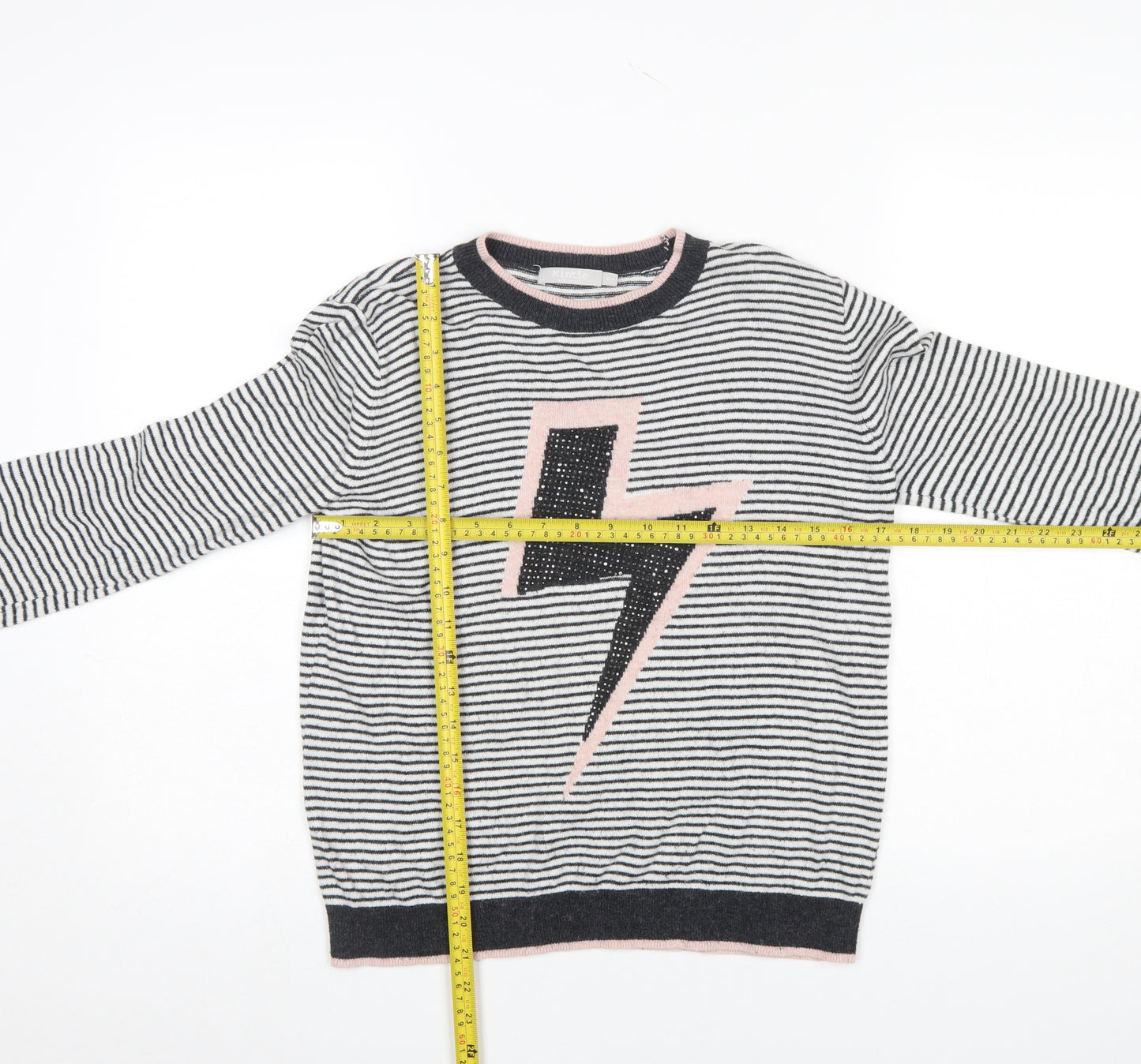 Mintie by Mint Velvet Girls Black Striped Lightning Jumper 11-12 Years