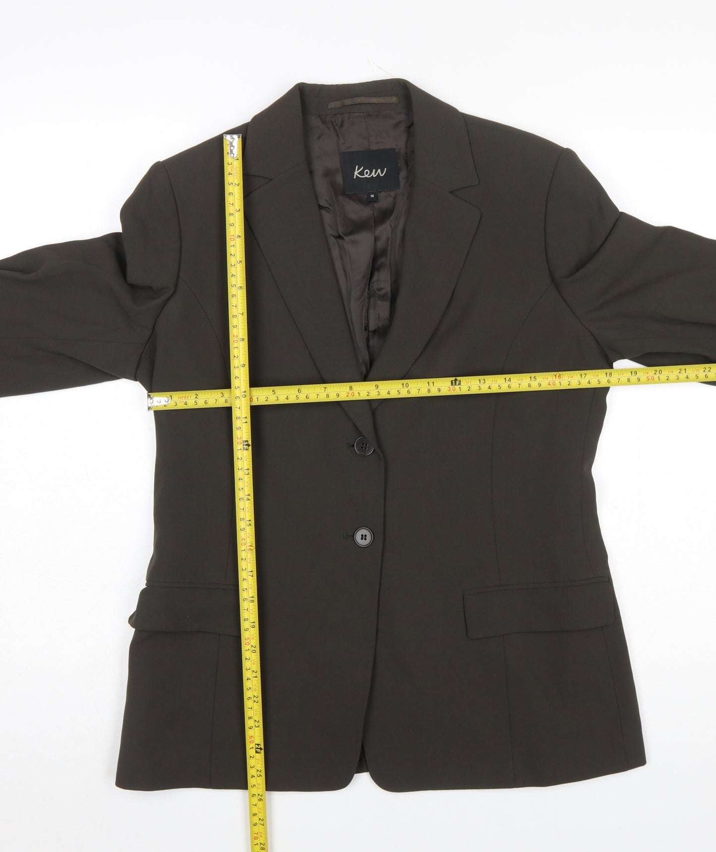 Kew Women Brown Wool Blend Two-Button Blazer Size 14 Classic Fit