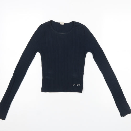 Urban Outfitters Womens Black Ribbed Cropped Long Sleeve Top XS