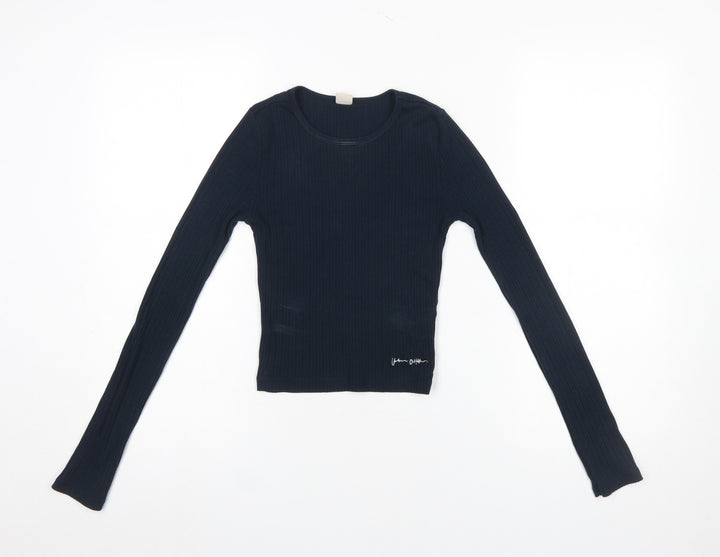 Urban Outfitters Womens Black Ribbed Cropped Long Sleeve Top XS