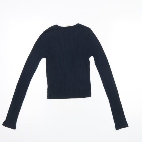 Urban Outfitters Womens Black Ribbed Cropped Long Sleeve Top XS