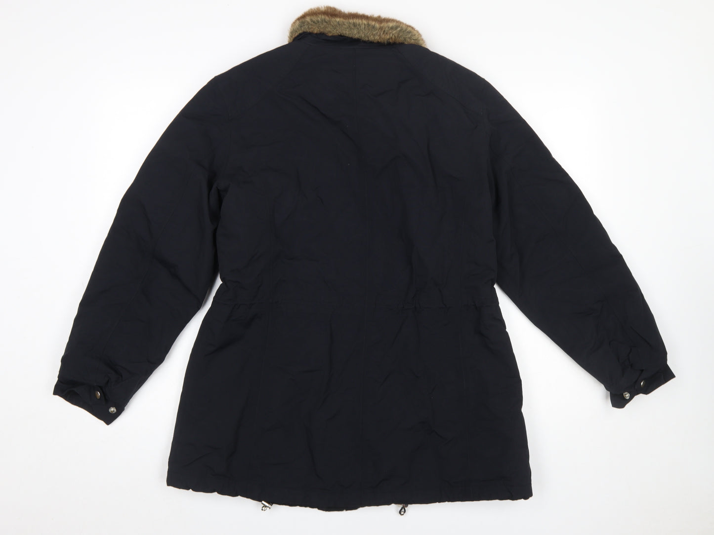 Lands' End Women's Black Faux Fur Trim Long Parka Coat Size M 10-12