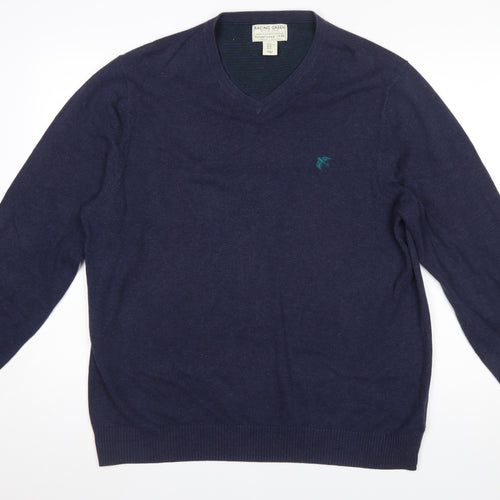 Racing Green Mens Blue Cotton V-Neck Jumper XL Classic Knit