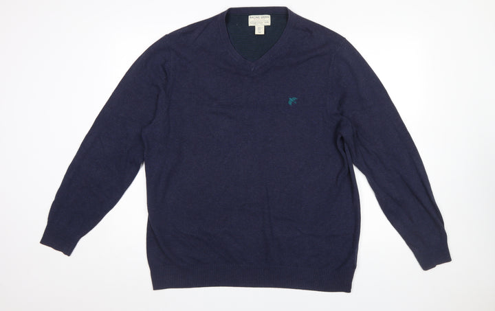 Racing Green Mens Blue Cotton V-Neck Jumper XL Classic Knit