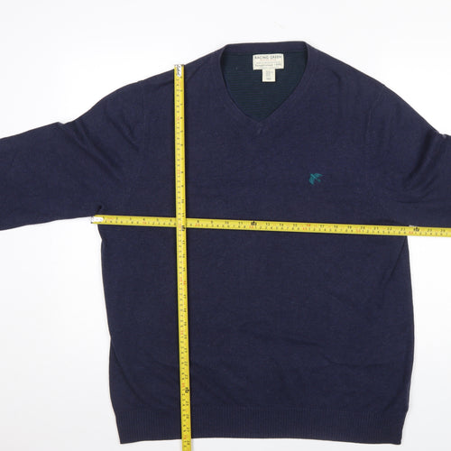 Racing Green Mens Blue Cotton V-Neck Jumper XL Classic Knit