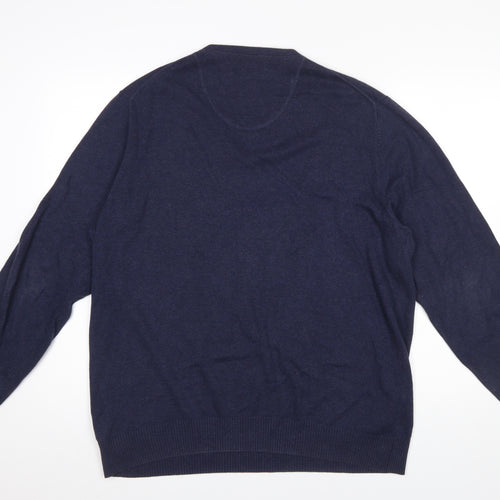 Racing Green Mens Blue Cotton V-Neck Jumper XL Classic Knit