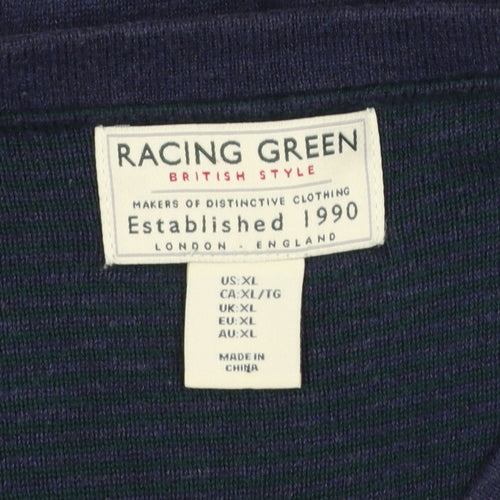 Racing Green Mens Blue Cotton V-Neck Jumper XL Classic Knit