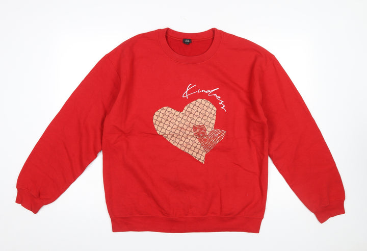 River Island Womens Red Kindness Heart Crew Neck Sweatshirt Size S