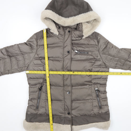 White Label Women's Brown Size 14 Hooded Puffer Jacket with Fur Trim