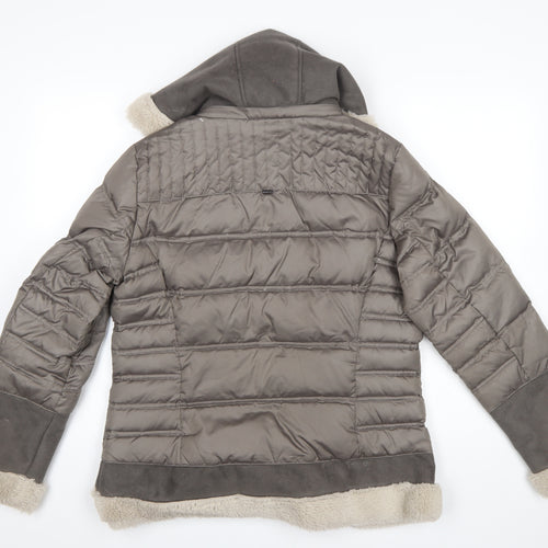 White Label Women's Brown Size 14 Hooded Puffer Jacket with Fur Trim