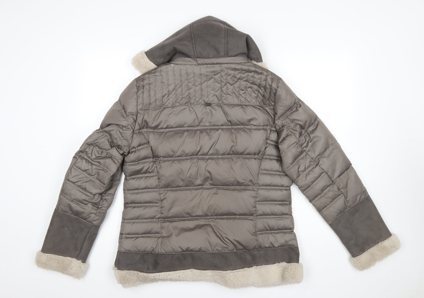 White Label Women's Brown Size 14 Hooded Puffer Jacket with Fur Trim