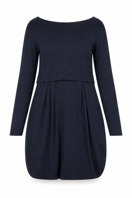 Front view of By Basics Women Navy Long Sleeve Knee Length A-Line Dress M