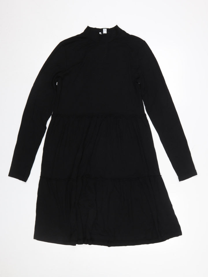 Warehouse Women Black Long Sleeve High Neck Shift Dress Size 10