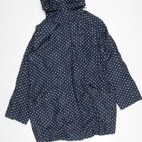 Topshop Women’s Blue Polka Dot Hooded Rain Coat Jacket UK 14