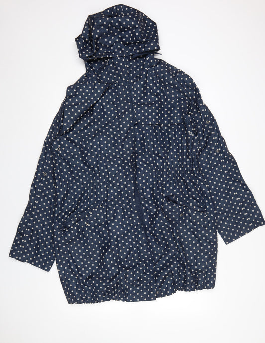 Topshop Women’s Blue Polka Dot Hooded Rain Coat Jacket UK 14