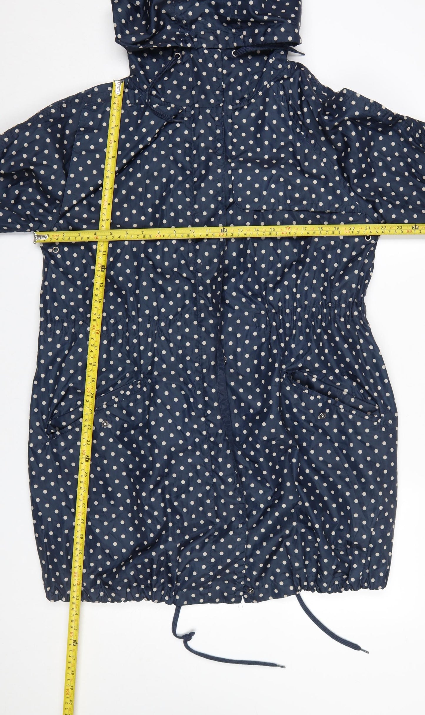 Topshop Women’s Blue Polka Dot Hooded Rain Coat Jacket UK 14