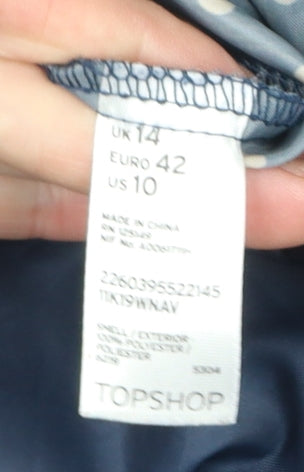 Topshop Women’s Blue Polka Dot Hooded Rain Coat Jacket UK 14