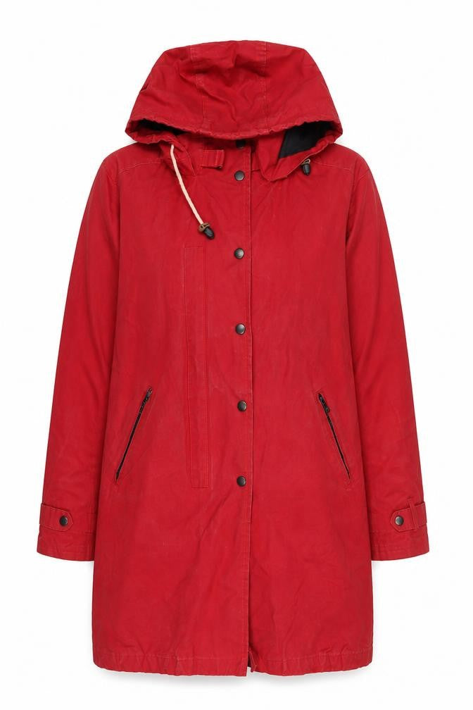 Front view of Celtic & Co. Women Red Cotton Hooded Parka Coat, size 12