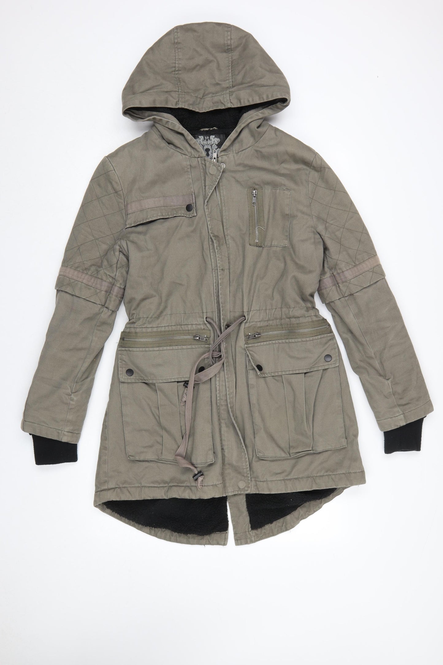 Label Lab Womens Green Cotton Hooded Parka Jacket Size 10