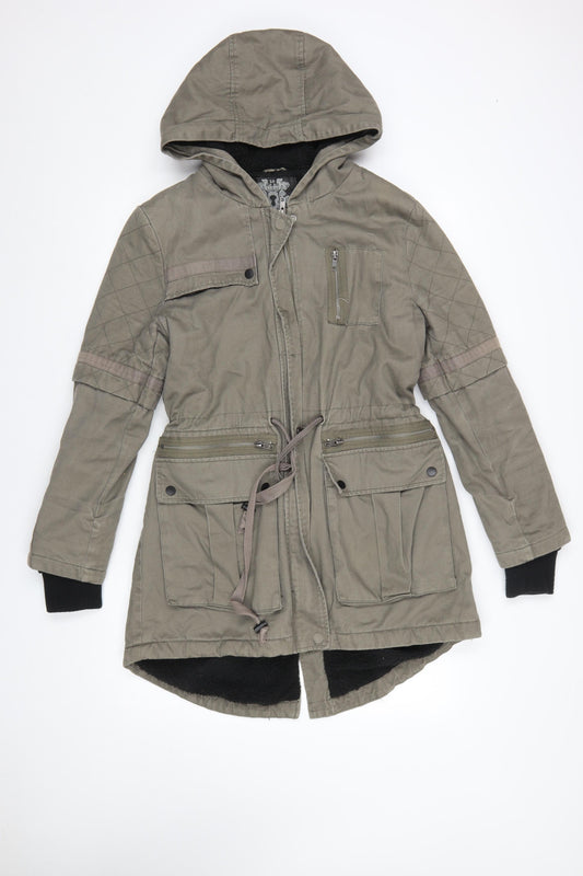 Label Lab Womens Green Cotton Hooded Parka Jacket Size 10