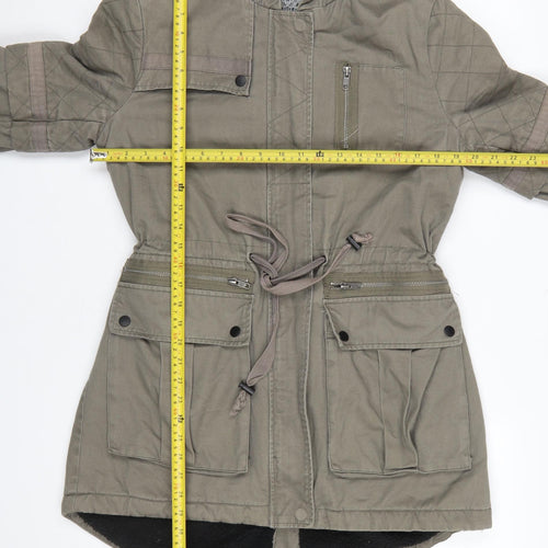 Label Lab Womens Green Cotton Hooded Parka Jacket Size 10
