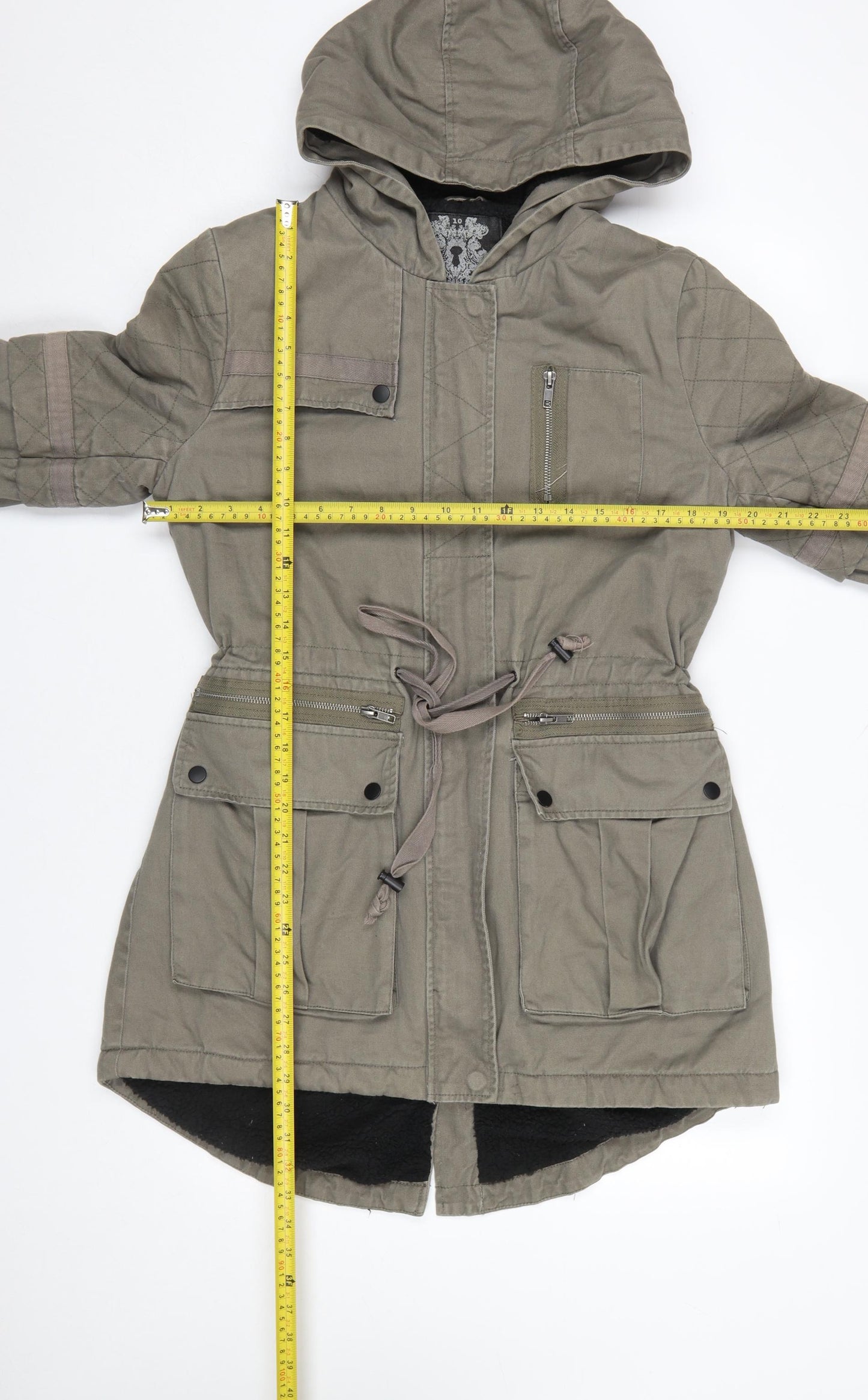 Label Lab Womens Green Cotton Hooded Parka Jacket Size 10