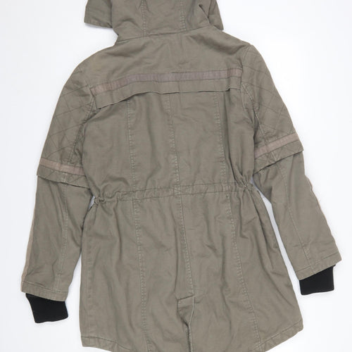 Label Lab Womens Green Cotton Hooded Parka Jacket Size 10