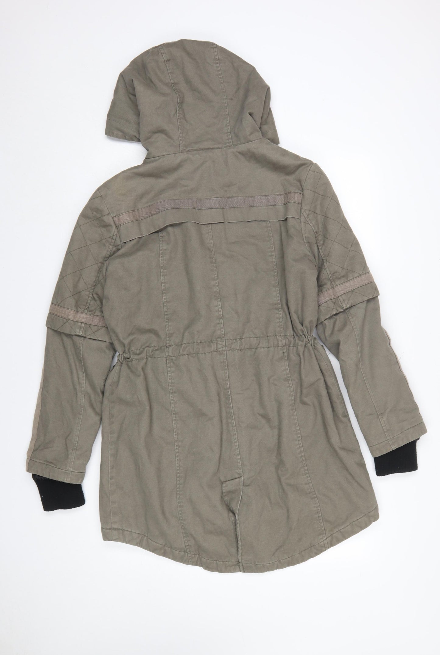 Label Lab Womens Green Cotton Hooded Parka Jacket Size 10