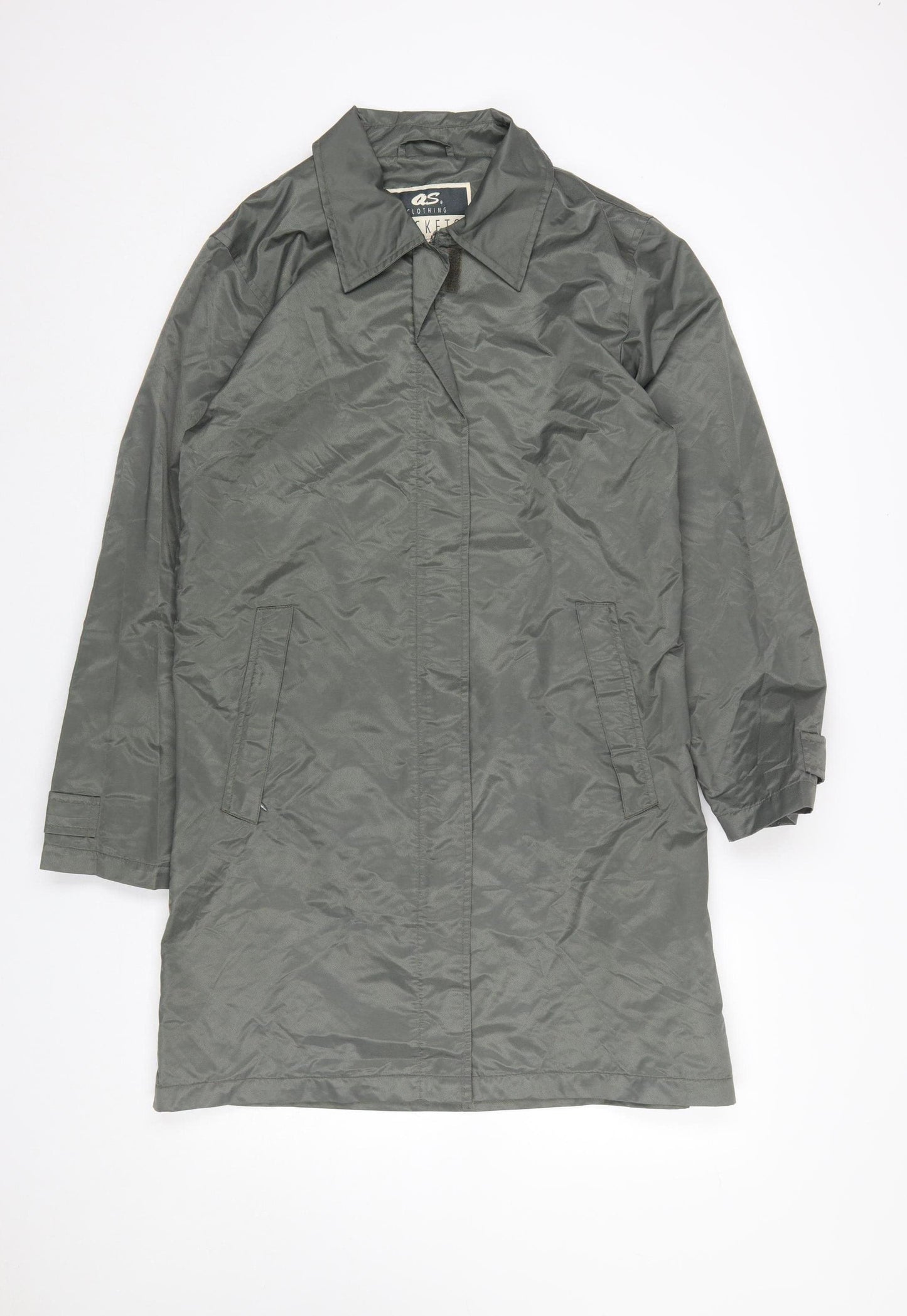 QS Clothing Women’s Grey Long Rain Coat Size M Water Resistant