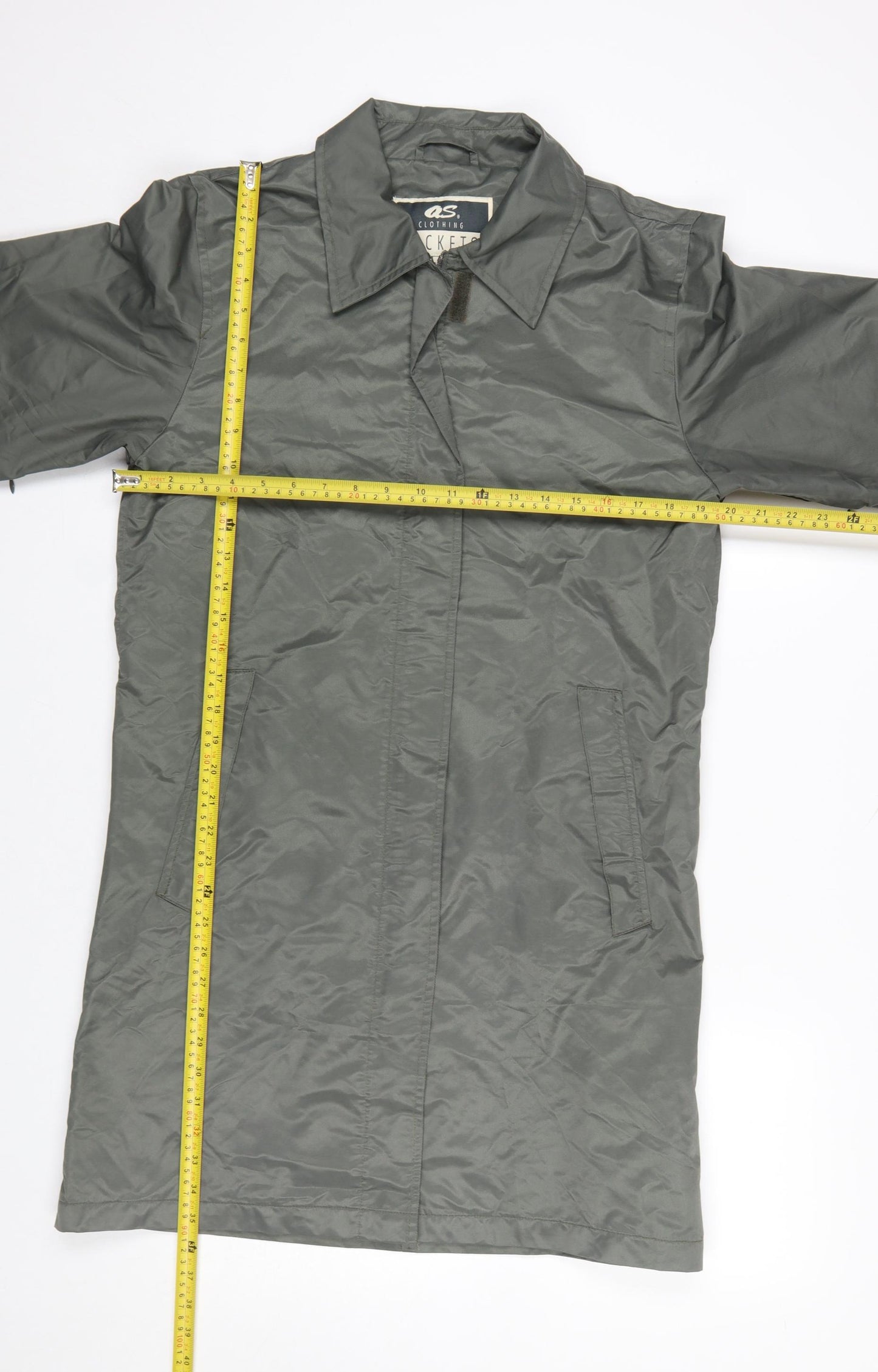QS Clothing Women’s Grey Long Rain Coat Size M Water Resistant