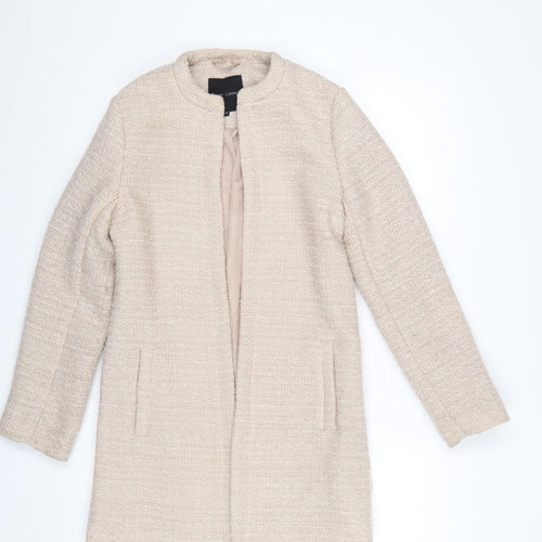 New Look Women's Beige Tweed Open Front Mid-Length Coat Size 8