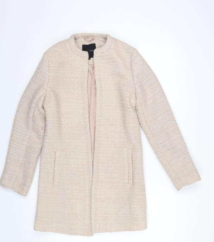 New Look Women's Beige Tweed Open Front Mid-Length Coat Size 8