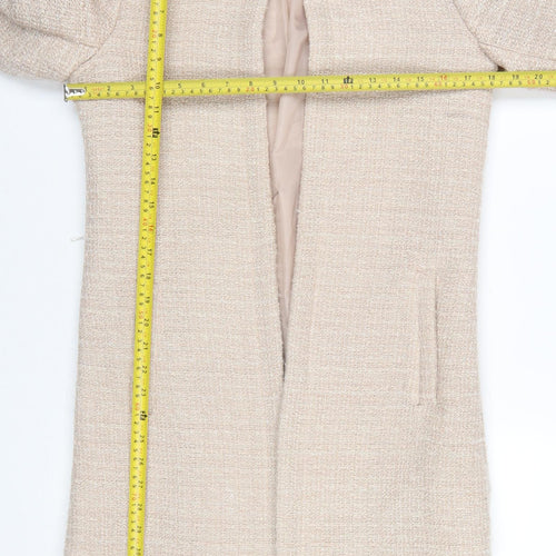 New Look Women's Beige Tweed Open Front Mid-Length Coat Size 8