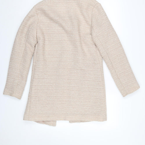 New Look Women's Beige Tweed Open Front Mid-Length Coat Size 8