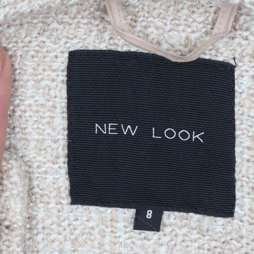 New Look Women's Beige Tweed Open Front Mid-Length Coat Size 8