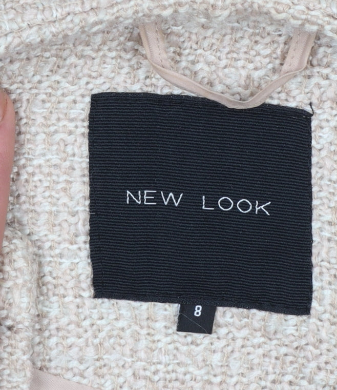 New Look Women's Beige Tweed Open Front Mid-Length Coat Size 8