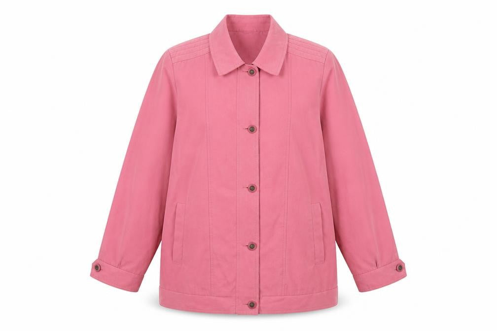 Front view of Klassik Women Pink, size 12, Mid-Length Button Coat Polyester Nylon