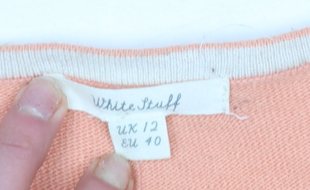 White Stuff Women's Pink Merino Wool Blend Crew Neck Jumper Size 12