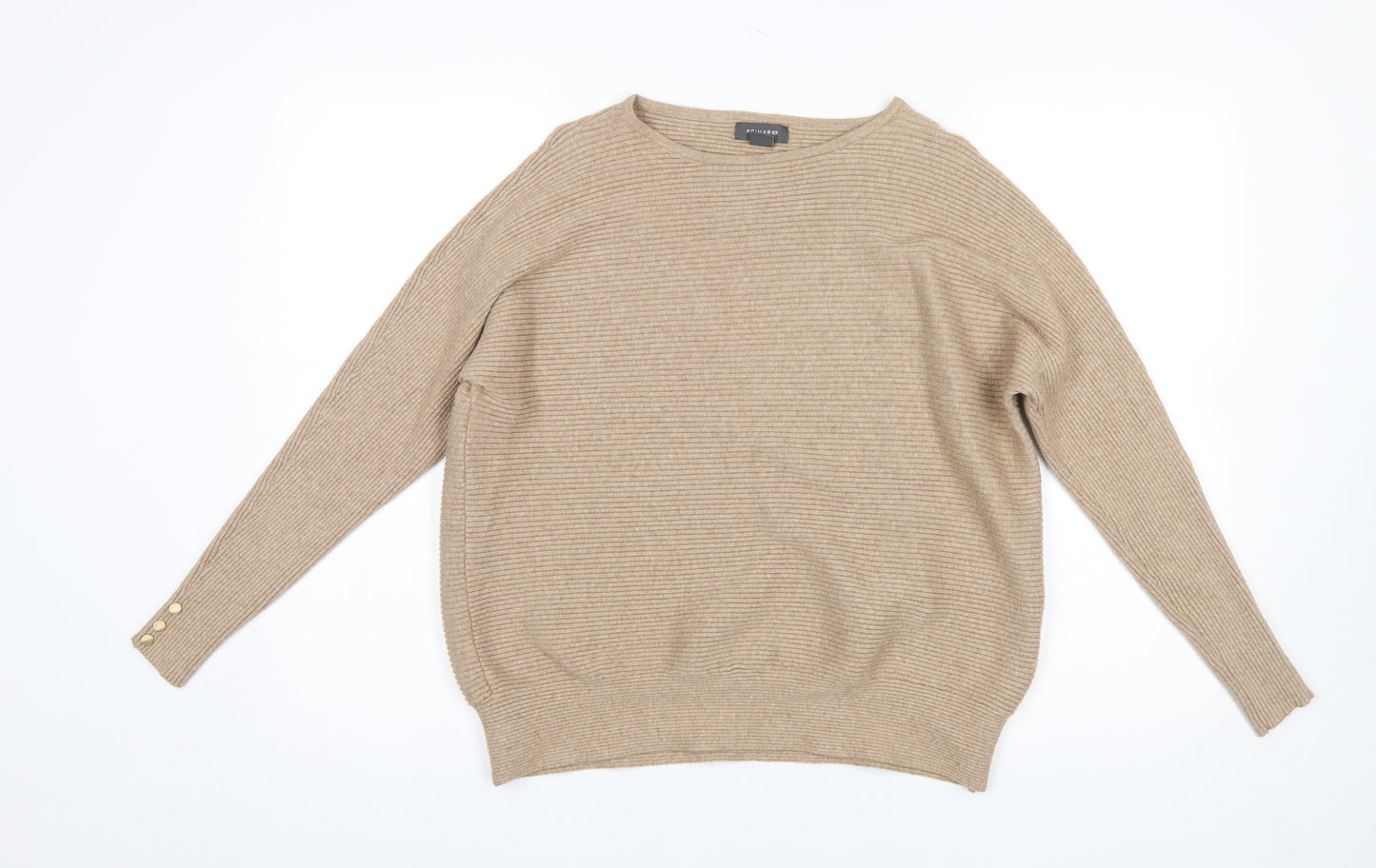 Primark Women’s Beige Ribbed Knit Jumper Size S 10/12 Crew Neck