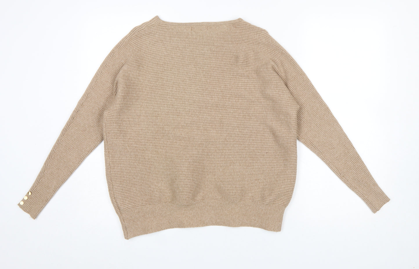 Primark Women’s Beige Ribbed Knit Jumper Size S 10/12 Crew Neck