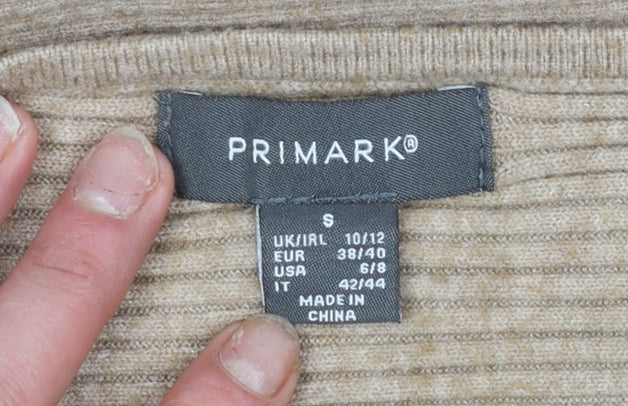 Primark Women’s Beige Ribbed Knit Jumper Size S 10/12 Crew Neck