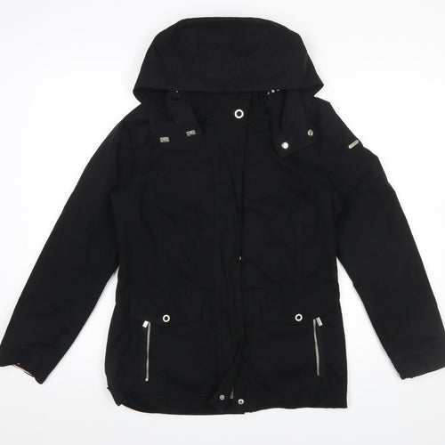 Esprit Women Black Mid-Length Hooded Parka Jacket Size 10