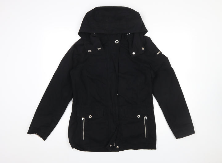 Esprit Women Black Mid-Length Hooded Parka Jacket Size 10