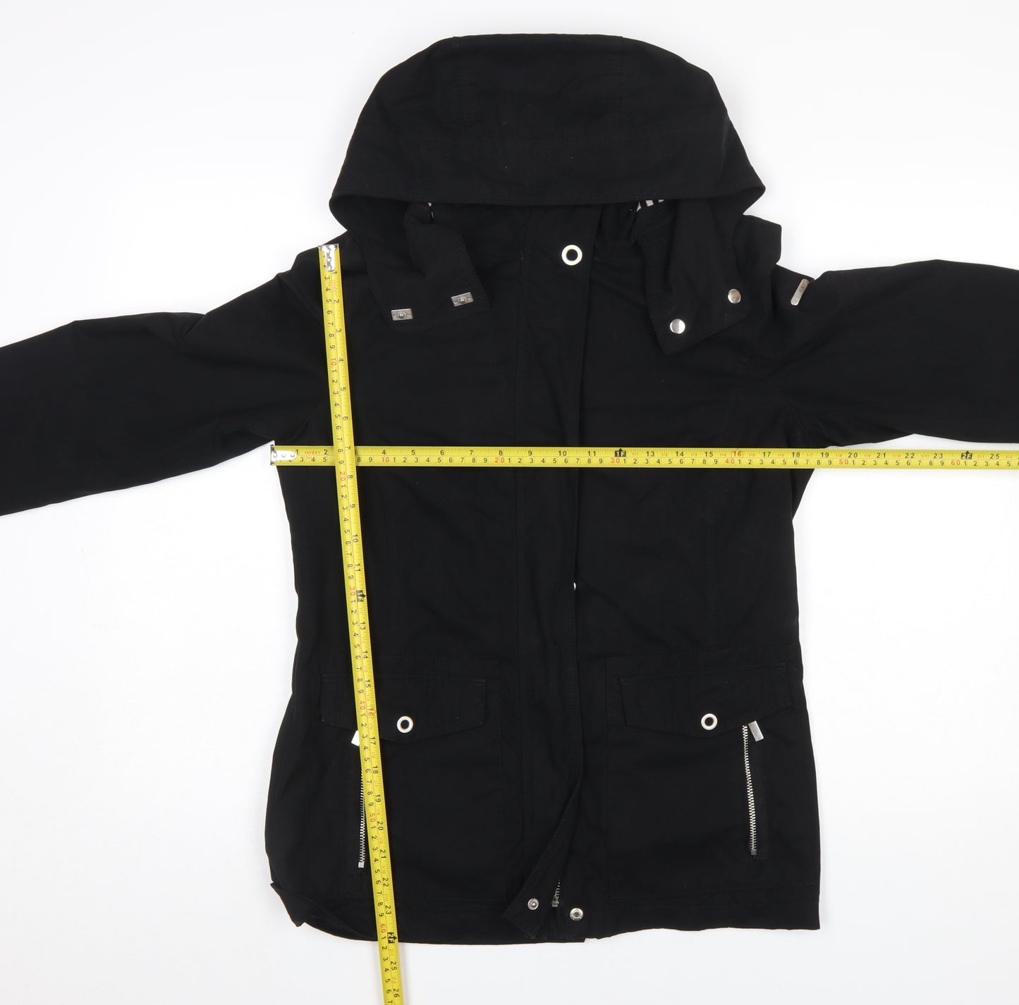 Esprit Women Black Mid-Length Hooded Parka Jacket Size 10