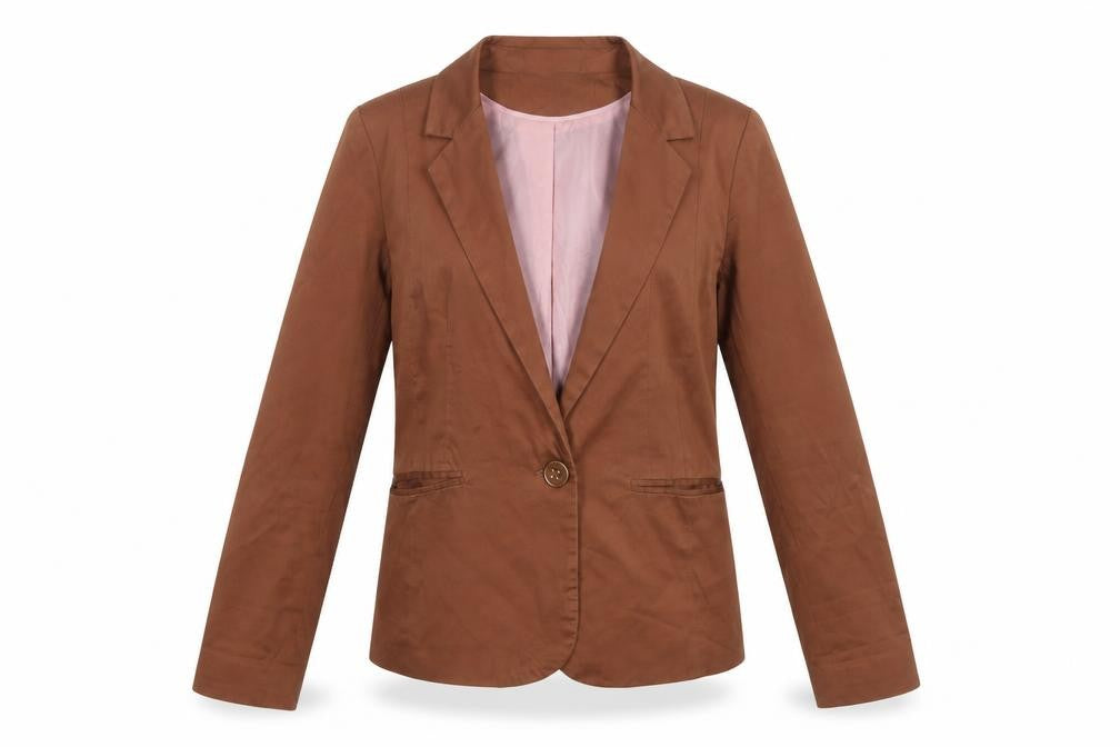 Front view of Atmosphere Women Brown Blazer, size 10 Slim, Fit Single-Breasted Jacket