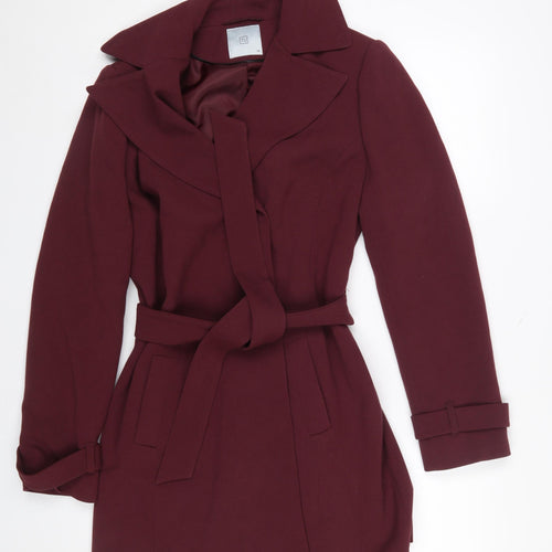 TU Women's Burgundy Belted Long Sleeve Mid-Length Coat Size 14