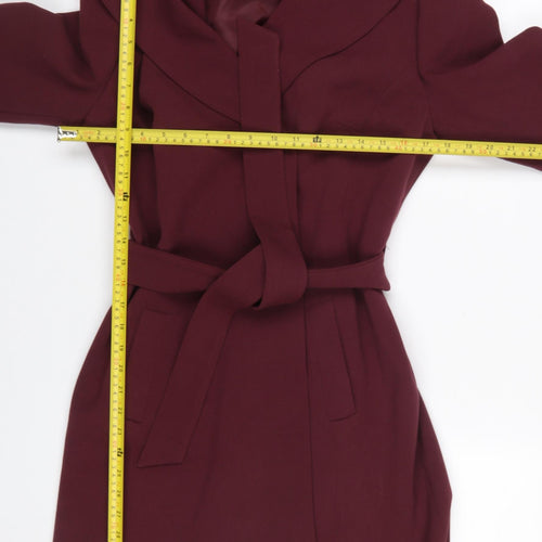 TU Women's Burgundy Belted Long Sleeve Mid-Length Coat Size 14