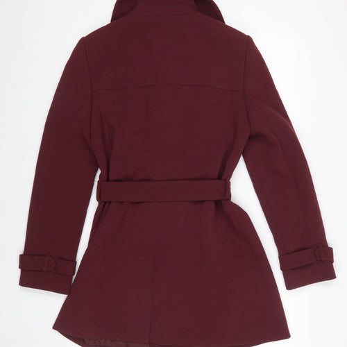 TU Women's Burgundy Belted Long Sleeve Mid-Length Coat Size 14