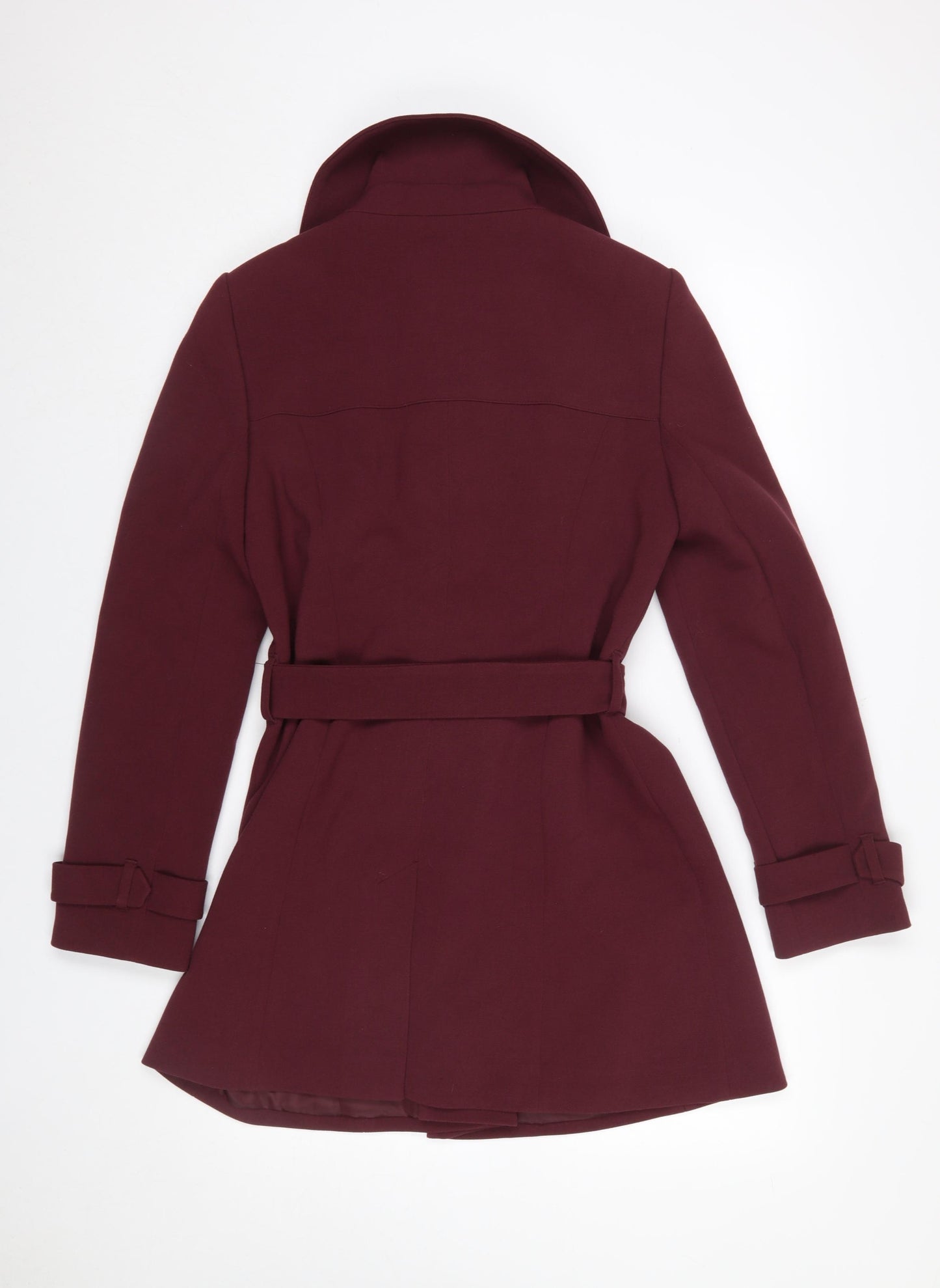 TU Women's Burgundy Belted Long Sleeve Mid-Length Coat Size 14