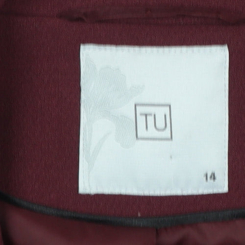 TU Women's Burgundy Belted Long Sleeve Mid-Length Coat Size 14